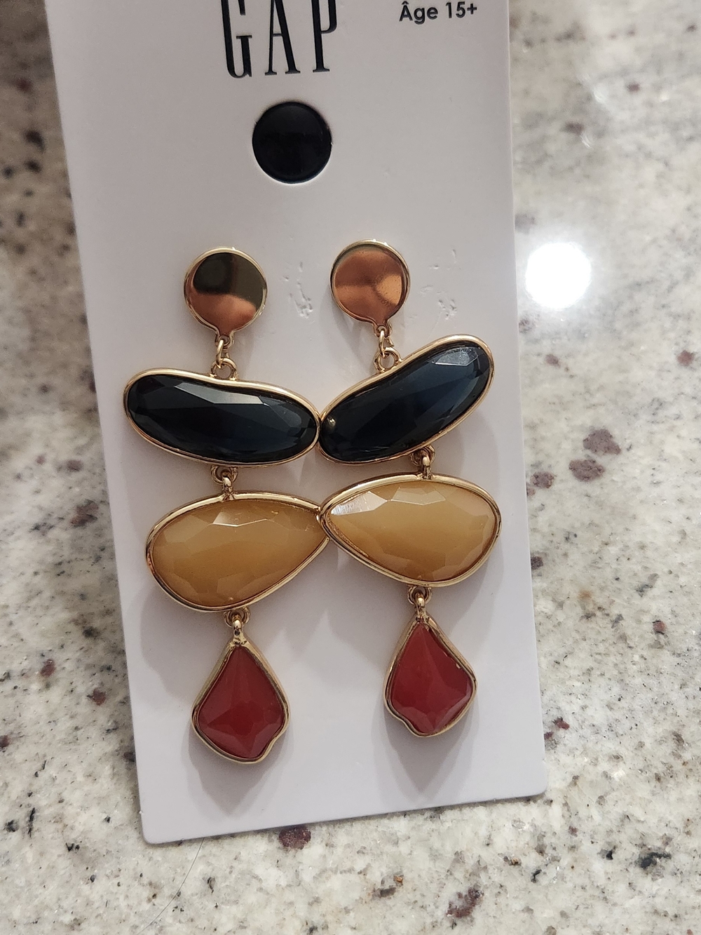 GAP Gold-Tone Drop Earrings with Black, Tan & Red Stones